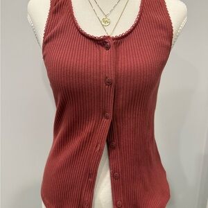 Free People Rust Ribbed Top